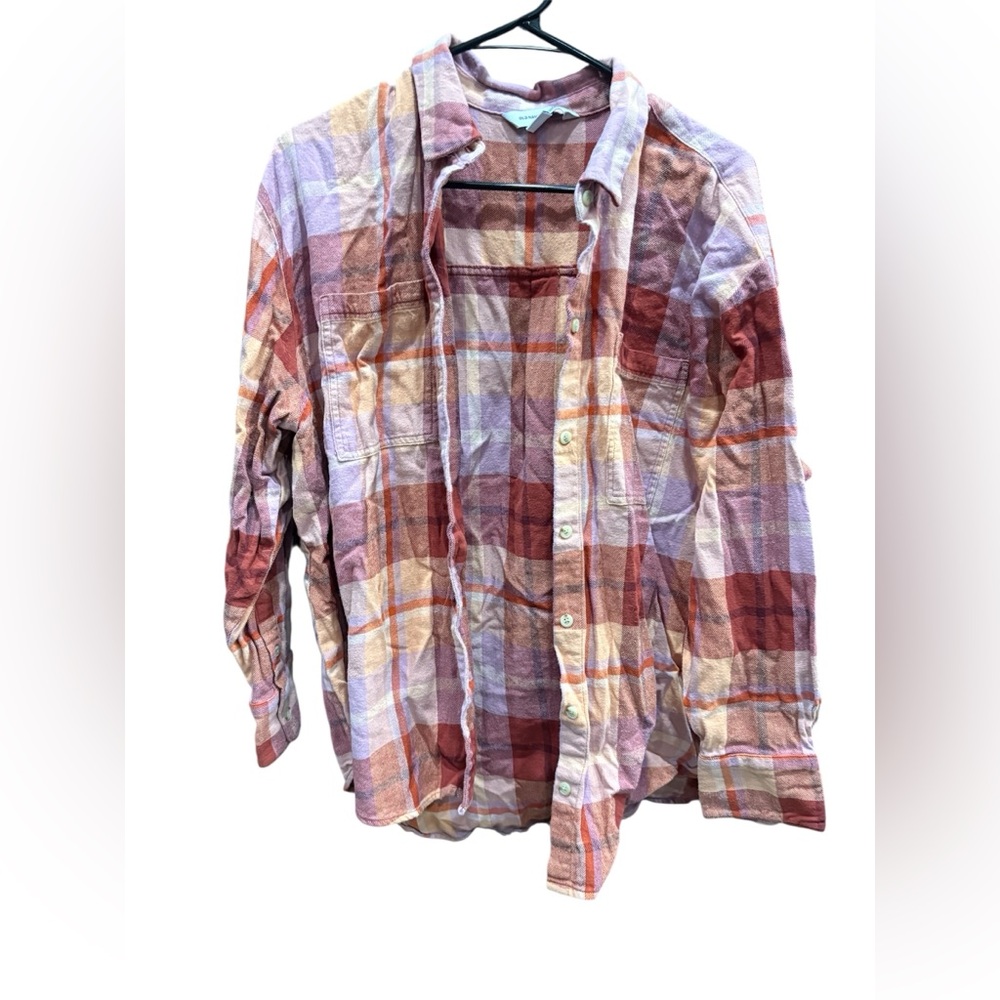 Women’s Plaid Button-Up Shirt in Red and Pink